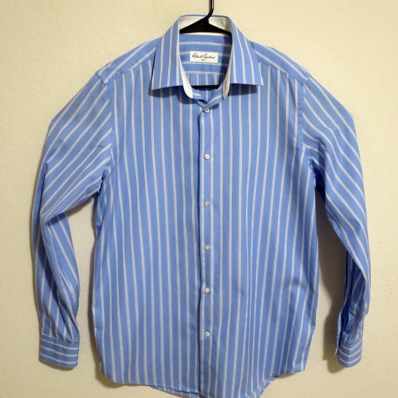 Robert Graham Mens Long Sleeve Button Shirt Size 15.5 Blue White Stripes - Picture 2 of 9